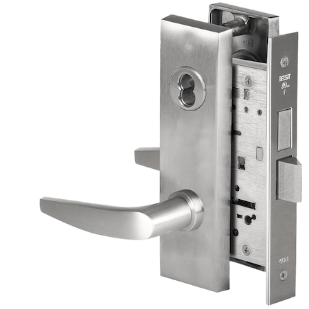 Best Grade 1 Entrance Mortise Lock, 16 Lever, M Escutcheon, SFIC Housing Less Core, Satin Chrome Finish,  45H7B16M626